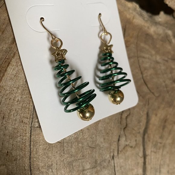 Christmas Tree Earrings W/Gold Star - Picture 5 of 6